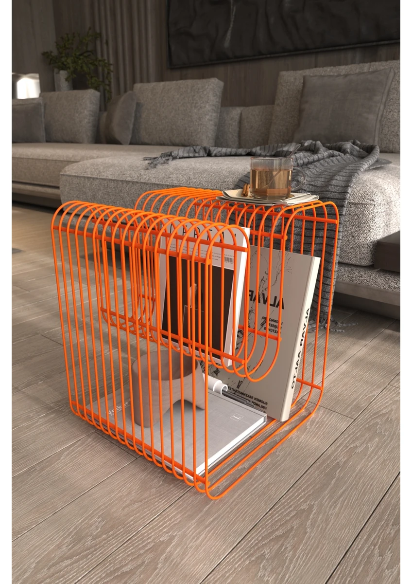 Turuncu Tel Metal Tasarımlı Modern Paslanmaz Yan Sehpa, Dekoratif Metal Sehpa